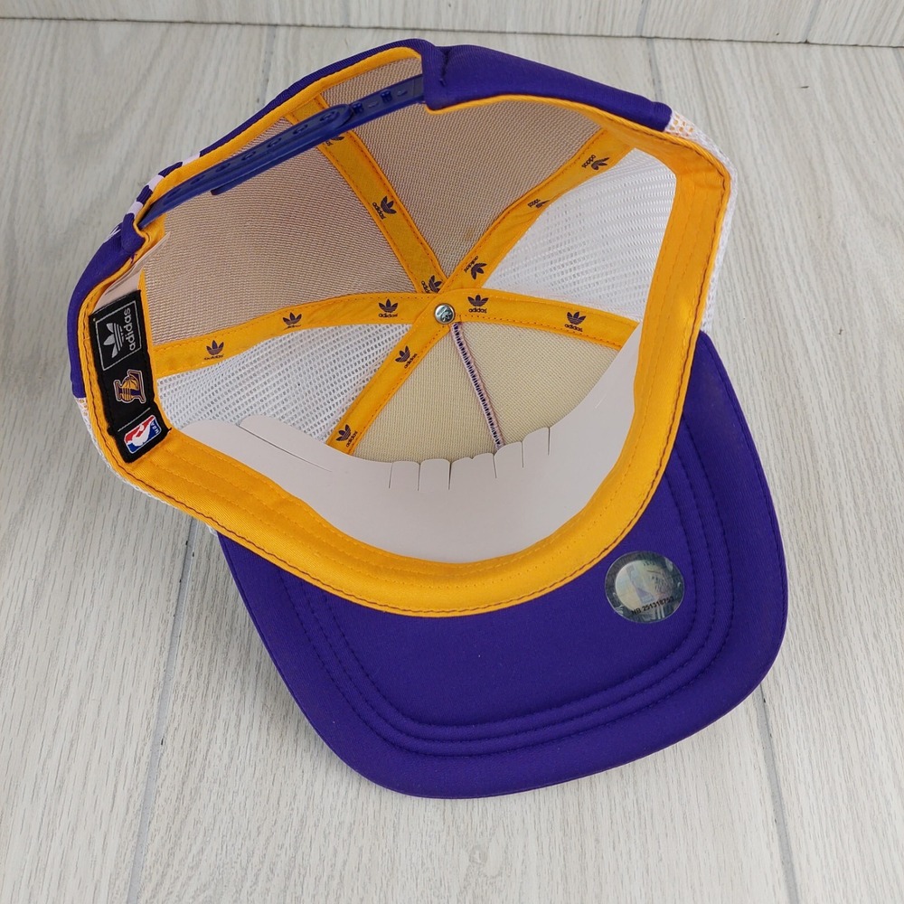 Adidas LA Lakers Trucker Hat Mens OS Purple NBA Snapback Mesh Foam Trefoil Logo - Picture 7 of 8